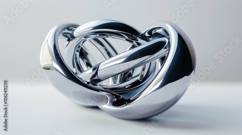 3d render of abstract art with surreal 3d organic ball in curve wavy smooth and soft bio forms in matte aluminium metal material with glass parts, with dispersion effect on grey background