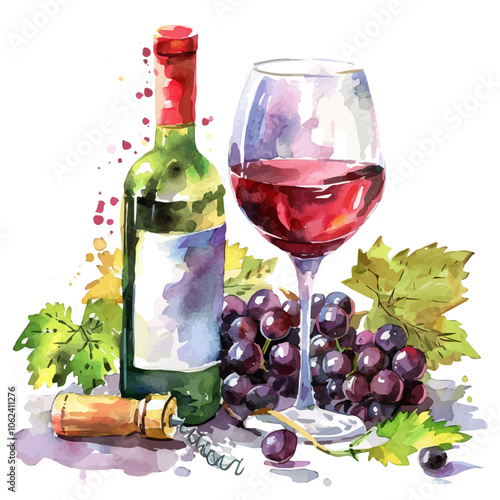 A watercolor vector of Wine, isolated on a white background.