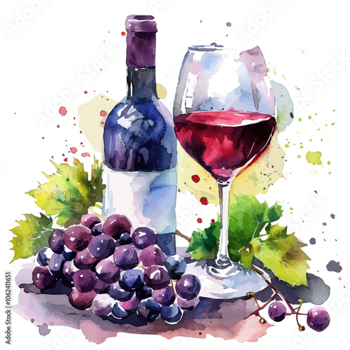 A watercolor vector of Wine, isolated on a white background.