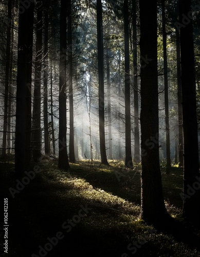 Sunlight breaks through trees