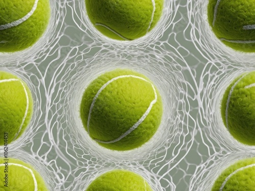 A bright yellow-green tennis ball with white accents isolated on a white background photo