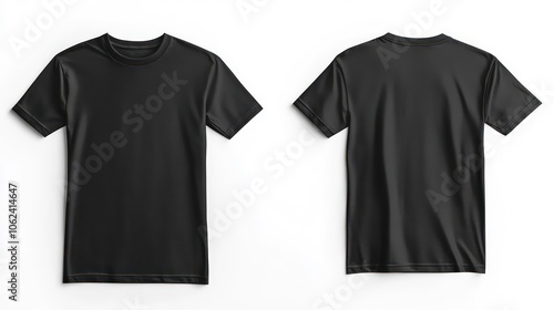 A plain black t-shirt displayed from the back and front for design or retail purposes.