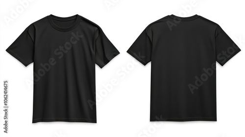 A plain black t-shirt displayed from the front and back for design or marketing purposes.