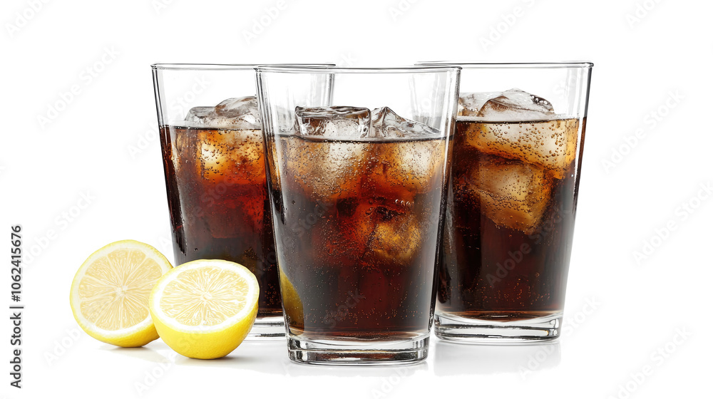 Iced Lemon Tea in Clear Glasses on White Background Generative AI Iced Lemon Tea in Clear Glasses on White Background Generative AI