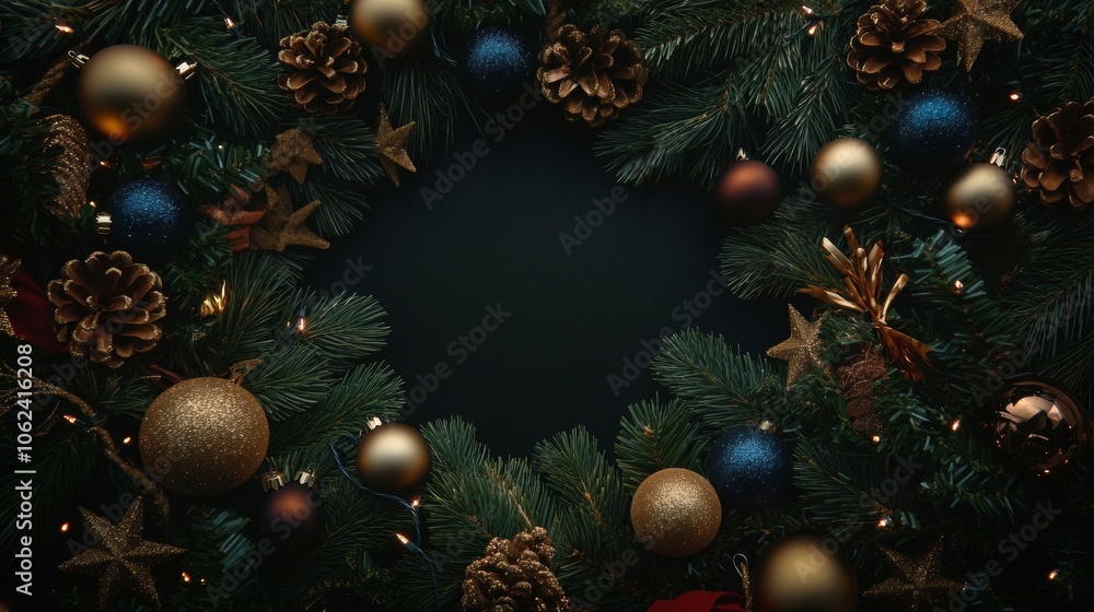 Festive Christmas wreath adorned with red and gold ornaments, lush greenery, and sparkling decorations. Festive Christmas wreath adorned with red and gold ornaments, lush greenery, and sparkling decorations.