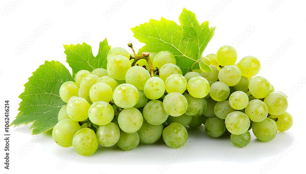 Fresh green grapes displayed on a white background. Fresh green grapes displayed on a white background.