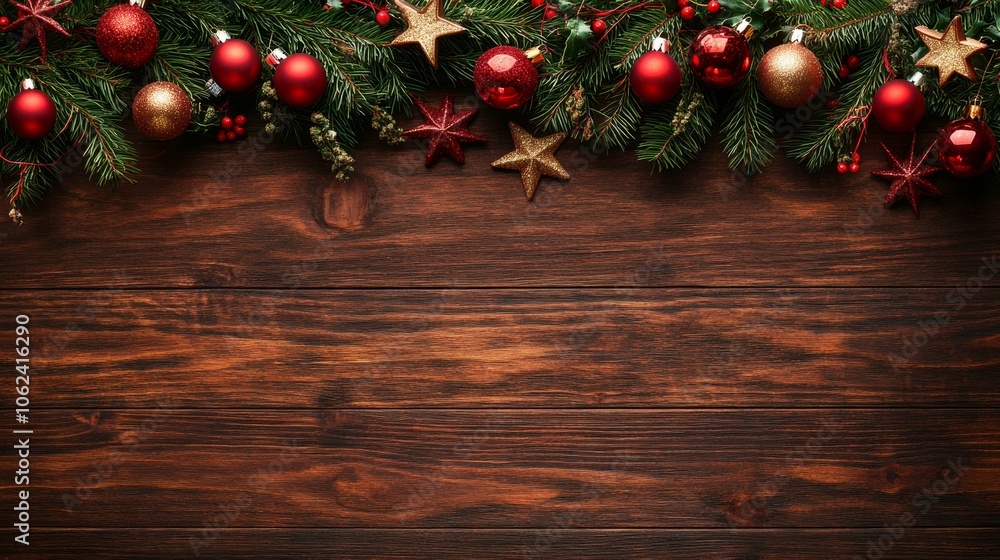 Christmas tree adorned with red, gold ornaments, green branches, festive lights, holiday spirit, winter decoration. Christmas tree adorned with red, gold ornaments, green branches, festive lights, holiday spirit, winter decoration.
