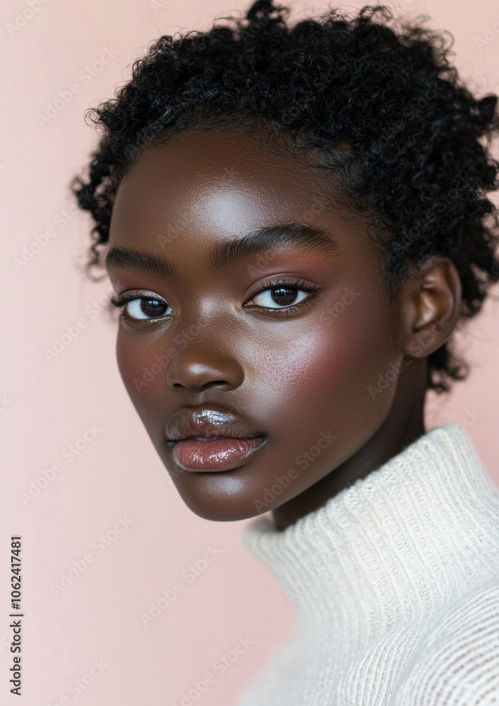 A woman with a short, curly black hair and a white sweater A woman with a short, curly black hair and a white sweater
