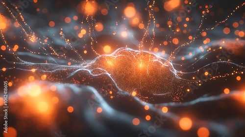 Glowing neurons illustrating information transmission in the brain.