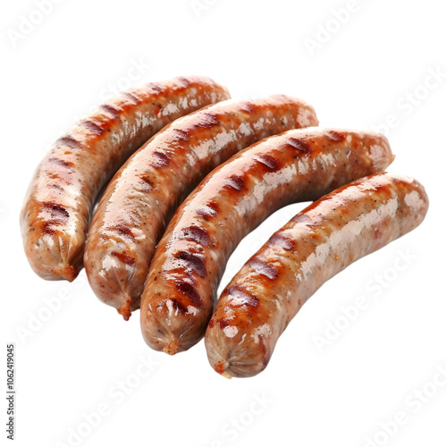 Smoked pork sausage links, Isolated on White Background 