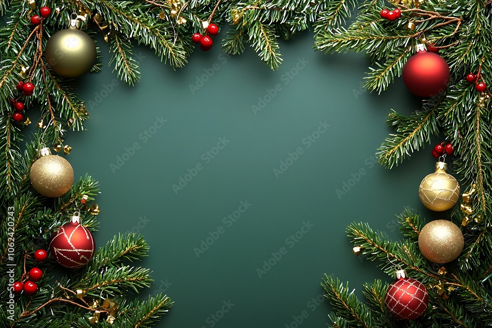 Holiday banner with Christmas tree branches and ornaments, presented for mockup use. Holiday banner with Christmas tree branches and ornaments, presented for mockup use.