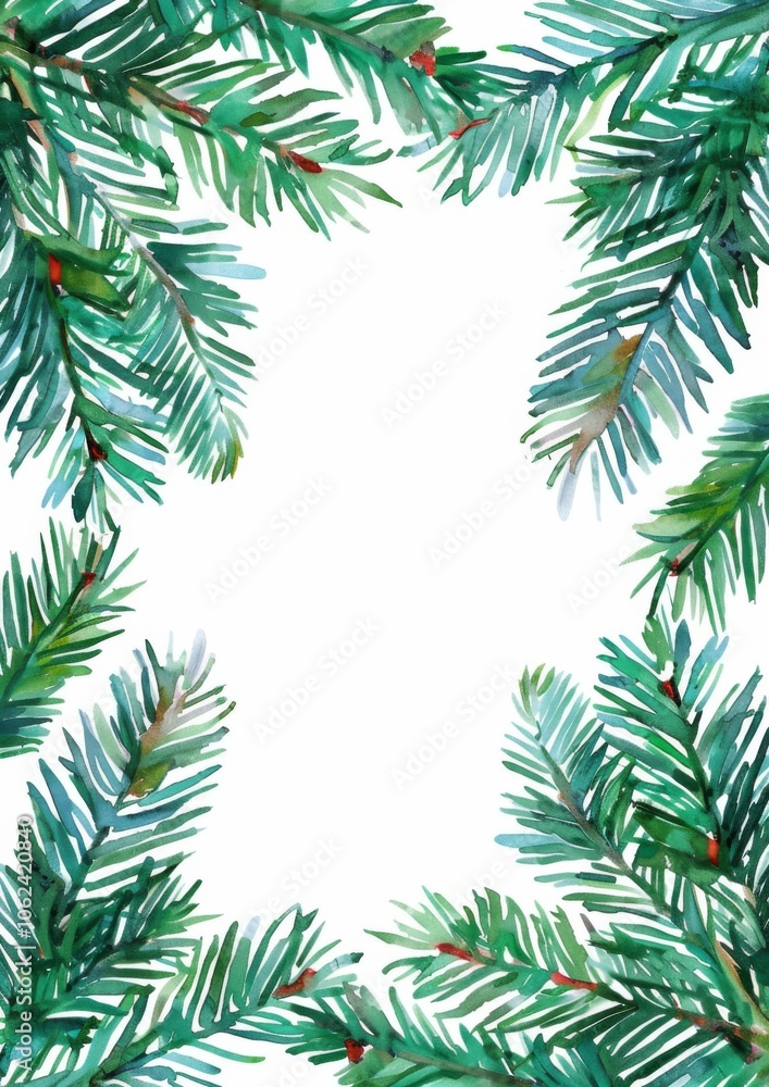 Watercolor christmas frame with poinsettia, spruce branch and cotton flower. New year design for postcard Watercolor christmas frame with poinsettia, spruce branch and cotton flower. New year design for postcard
