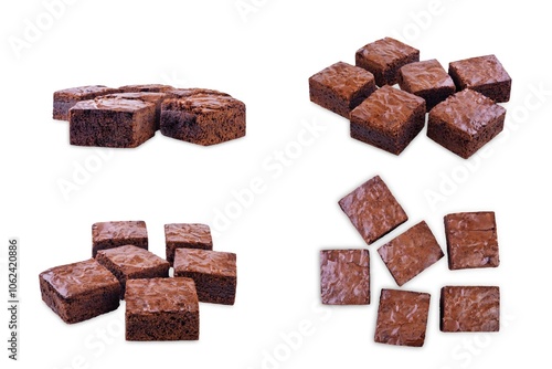 Dark chocolate brownie cakes on a white isolated background