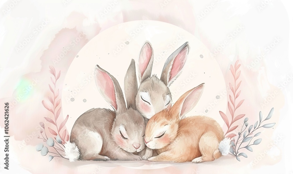 Obraz premium Realistic cute rabbit cartoon with adorable face and simple modern background ai generated