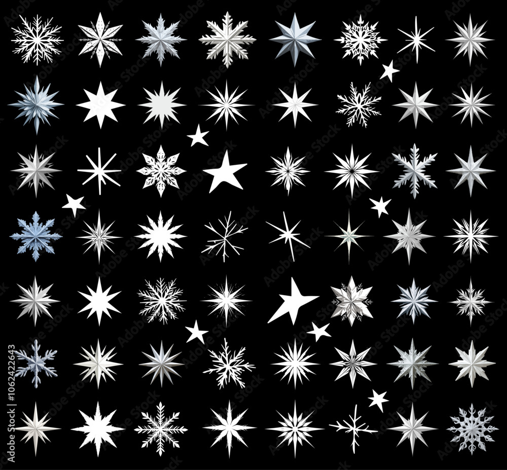 collection of different vector stars for christmas graphics, set of different vector snowflakes for xmas art collection of different vector stars for christmas graphics, set of different vector snowflakes for xmas art