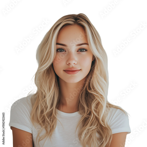 blonde woman with beautiful face isolated on transparent background