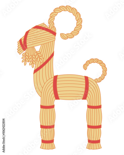 Yule goat, Christmas decoration made of straw - hand drawn vector illustration.