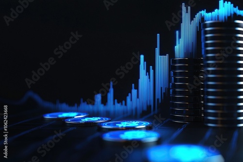 A sleek and professional blue-themed business graph and finance chart diagram, featuring various types of data visualizations like bar graphs, line charts, and pie charts