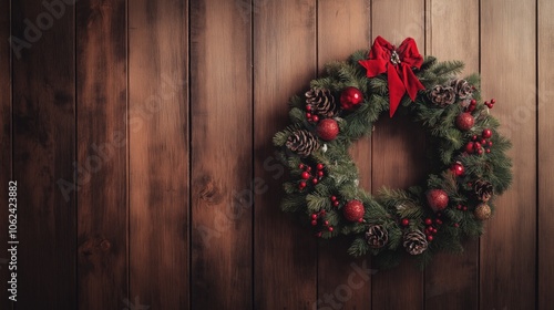 Christmas garland with red and gold baubles, berries, and pinecones on a white background.