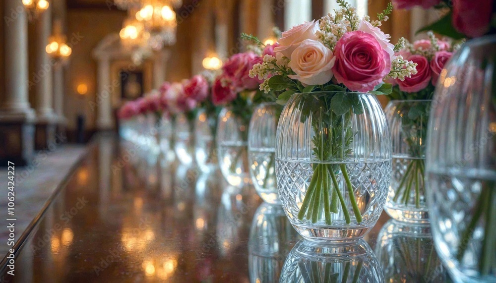 Crystal Vases Reflecting Grand Hall Decor Crystal Vases Reflecting Grand Hall Decor