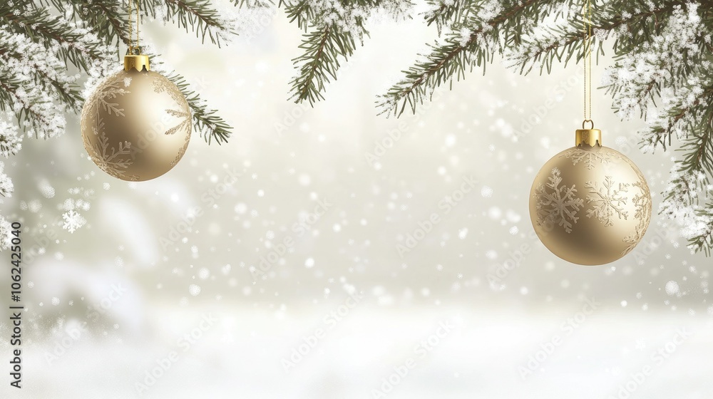 Beautiful Christmas tree background with Christmas tree branches and gold Christmas tree toys Beautiful Christmas tree background with Christmas tree branches and gold Christmas tree toys