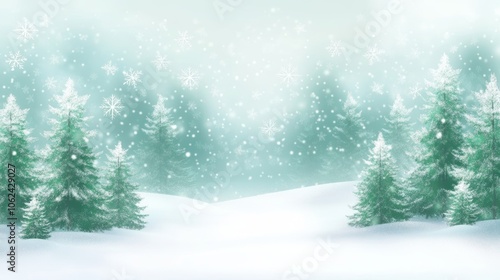 Decorative Christmas and new year background with white snow and pine trees.