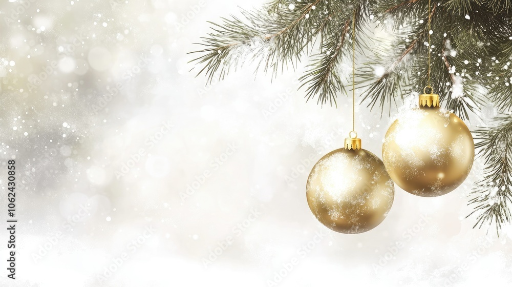 Beautiful Christmas tree background with Christmas tree branches and gold Christmas tree toys Beautiful Christmas tree background with Christmas tree branches and gold Christmas tree toys