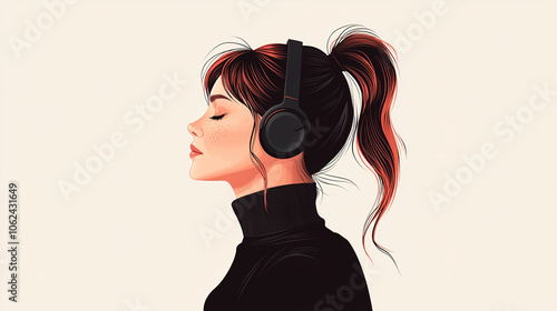 Young woman wearing headphones listening to music