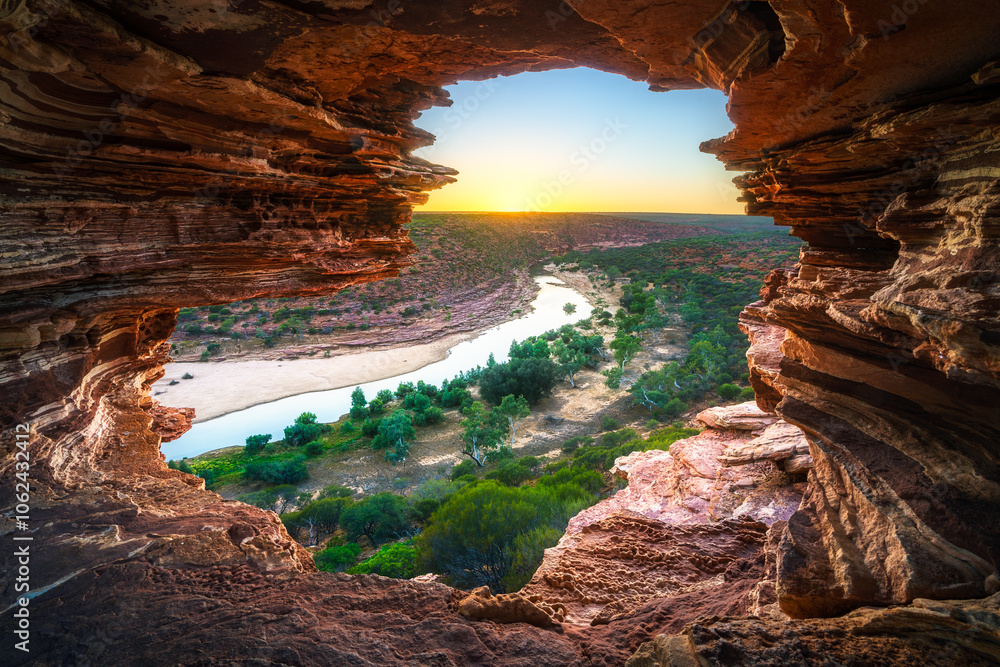 sunrise at natures window in kalbarri national park, western australia