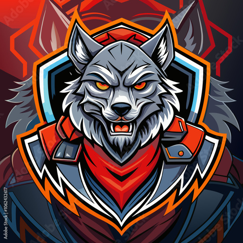 Detailed esports logo featuring a fierce wolf character in vibrant colors and sharp design elements, ideal for competitive gaming teams and events photo