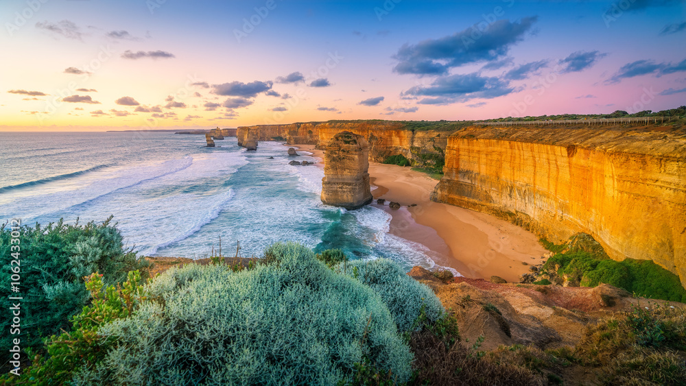 twelve apostles at sunset,great ocean road at port campbell, australia