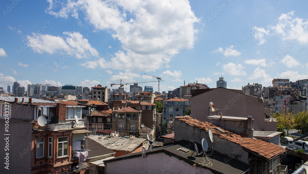 ISTANBUL, TURKEY - August 12, 2024: Panoramic view of the tall buildings of the city on a sunny summer day ISTANBUL, TURKEY - August 12, 2024: Panoramic view of the tall buildings of the city on a sunny summer day