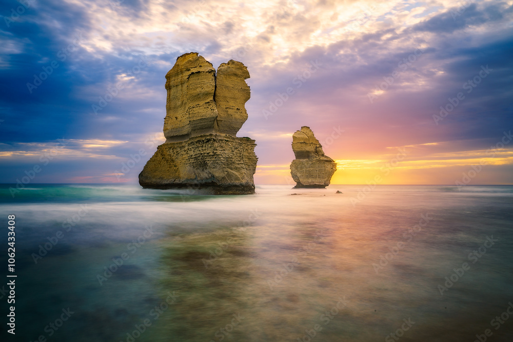 gibson steps at sunset, twelve apostles, great ocean road in victoria, australia