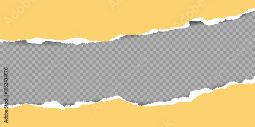 Torn edges yellow paper with soft shadow Frame. Horizontal Background with copy space. Template for business advertisement Design. Vector illustration