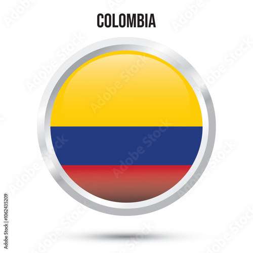 Free Download  Colombia flag round glossy chromed 3D isolated vector illustration on white background for National Day, Independence Day of Colombia 20th July, Battle of Boyacá August 7, banners, flyers, posters  - GFXLoad