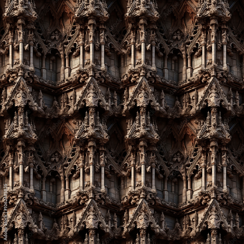 Gothic architecture, stone textures, medieval, mysterious mood, detailed arches and gargoyles. Background, seamless pattern Gothic architecture, stone textures, medieval, mysterious mood, detailed arches and gargoyles. Background, seamless pattern