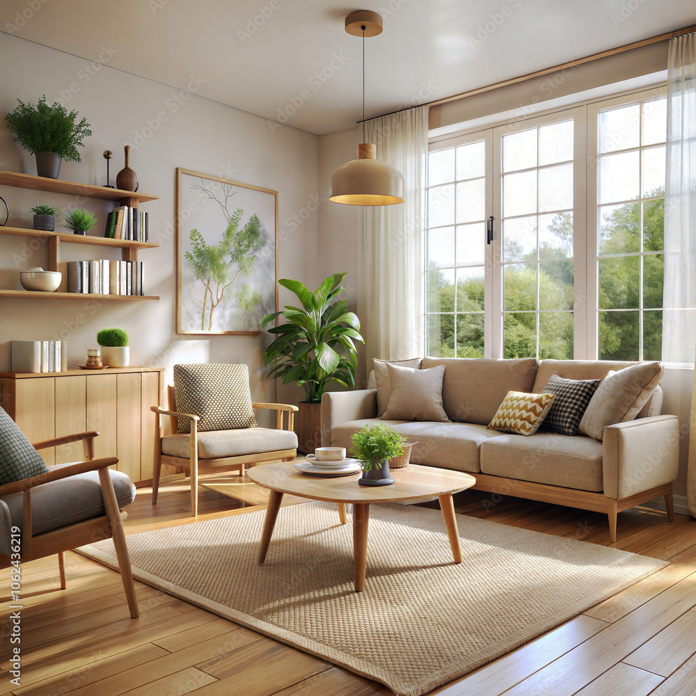 Fototapeta premium a living room with a velvet sofa