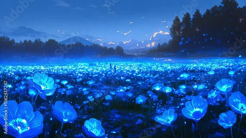 Enchanting Blue Flower Field Seamless Loop Anime Background