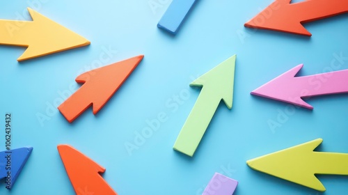 Colorful arrows pointing in different directions on a blue background, representing multiple marketing integration and the power of digital platforms for e-commerce growth