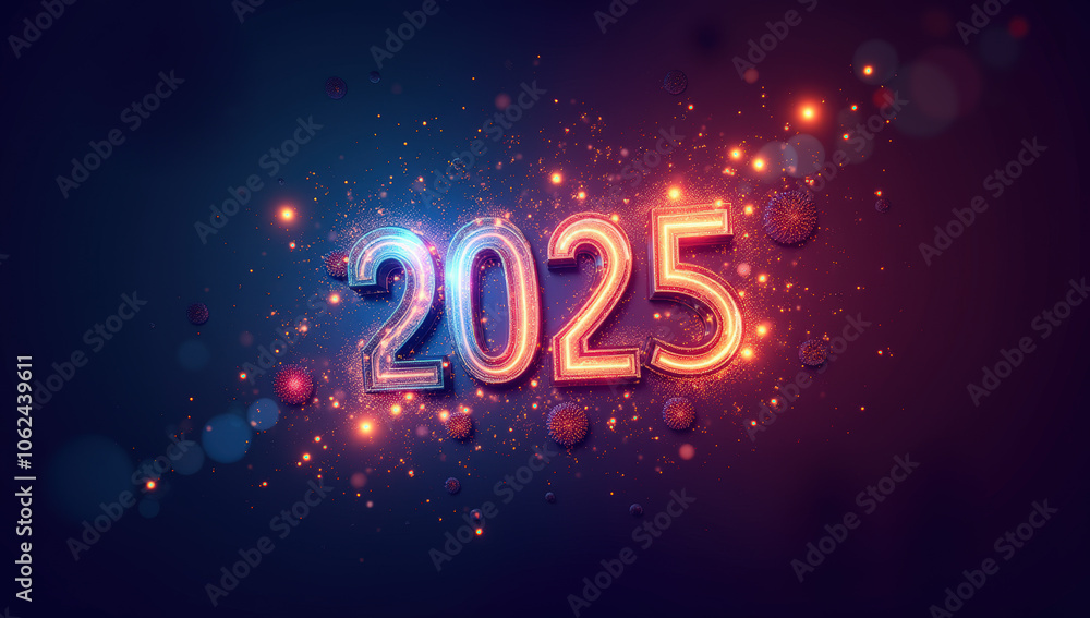 Bright and Colorful Representation of Year 2025 With a Sparkling Background, Perfect for New Year Celebrations and Festive Themes, Capturing Excitement and Joy for Countdown Events Bright and Colorful Representation of Year 2025 With a Sparkling Background, Perfect for New Year Celebrations and Festive Themes, Capturing Excitement and Joy for Countdown Events