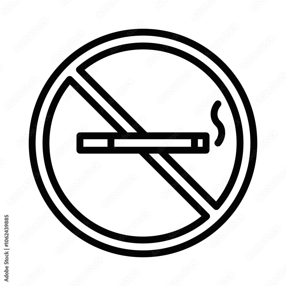 No smoking sign with a cigarette crossed out inside a circle, symbolizing smoking prohibition. Vector illustration. Editable stroke. No smoking sign with a cigarette crossed out inside a circle, symbolizing smoking prohibition. Vector illustration. Editable stroke.