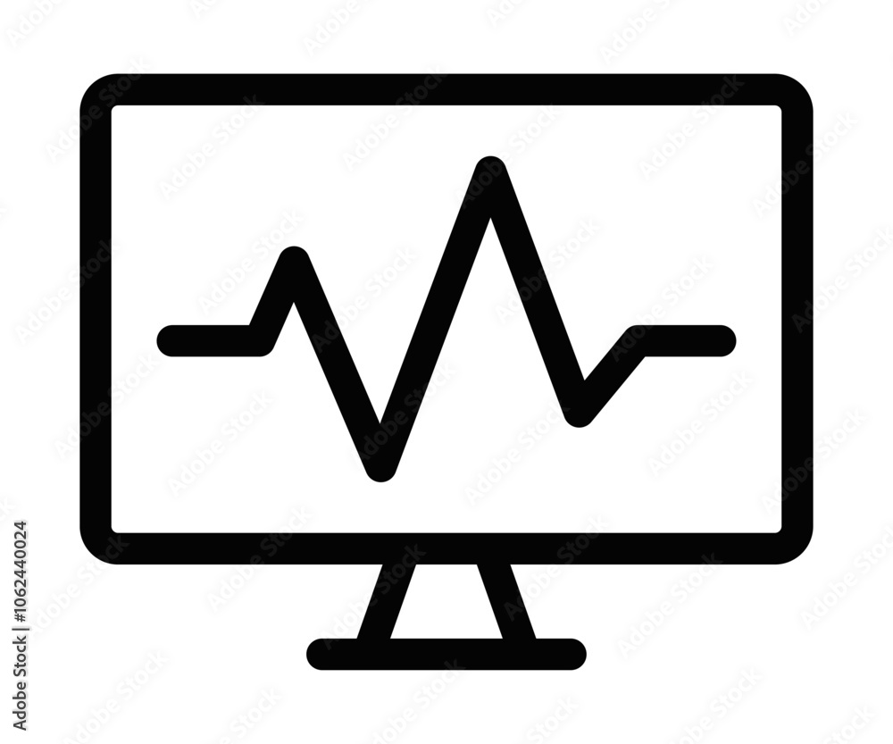 Line art of a heartbeat monitor, suitable for health, medical, or technology themes. Vector illustration. Editable stroke.