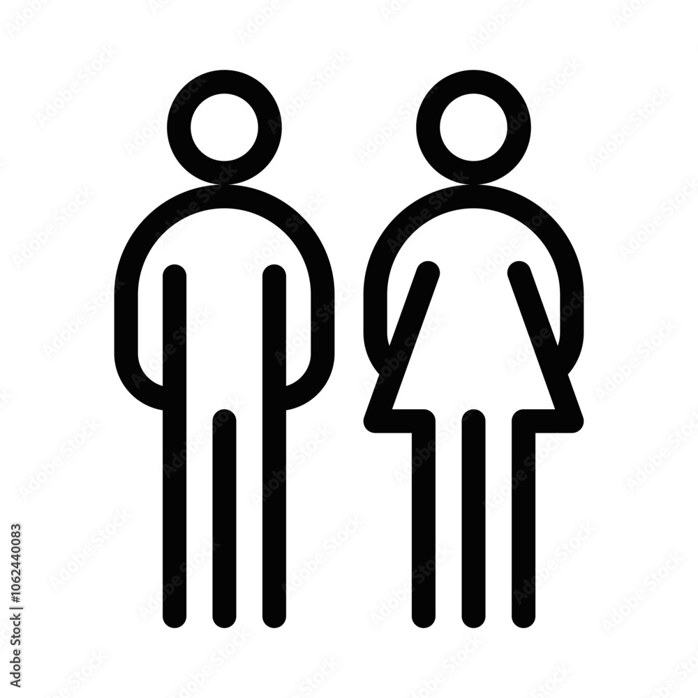 Simple line icons representing male and female figures, often used for gender or restroom symbols. Vector illustration. Editable stroke. Simple line icons representing male and female figures, often used for gender or restroom symbols. Vector illustration. Editable stroke.