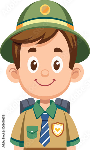 Young forest ranger smiling and wearing backpack ready for adventure