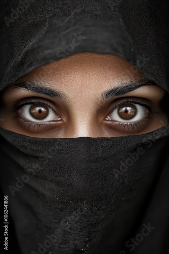 A close up of a woman wearing a black veil