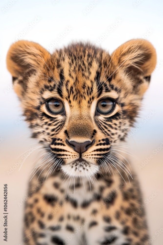 A close up of a leopard cub looking at the camera A close up of a leopard cub looking at the camera
