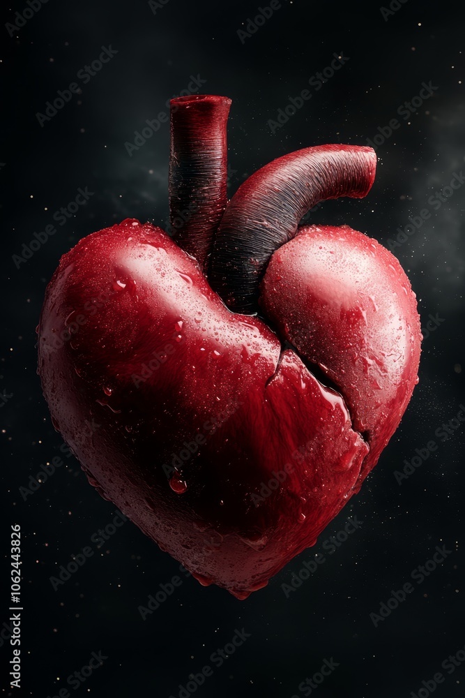 A red heart with water droplets on it A red heart with water droplets on it