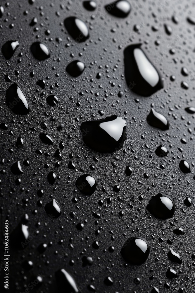 A close up of water droplets on a black surface A close up of water droplets on a black surface