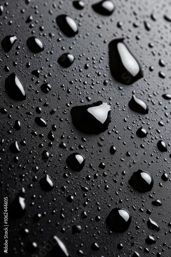 A close up of water droplets on a black surface