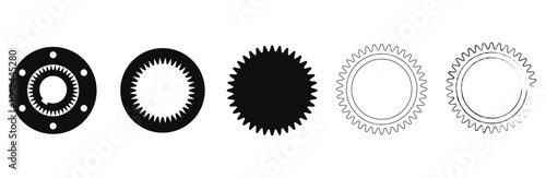 Gear coupling, top view. Set of icons gears for the site, product descriptions for industry and production.